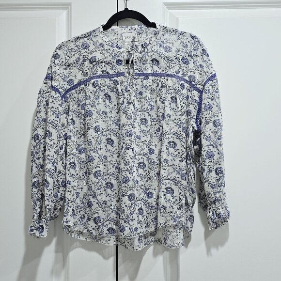 SAYLOR - XS Sunday Lurex Dusty Blue Floral Blouse Top - Picture 3 of 8